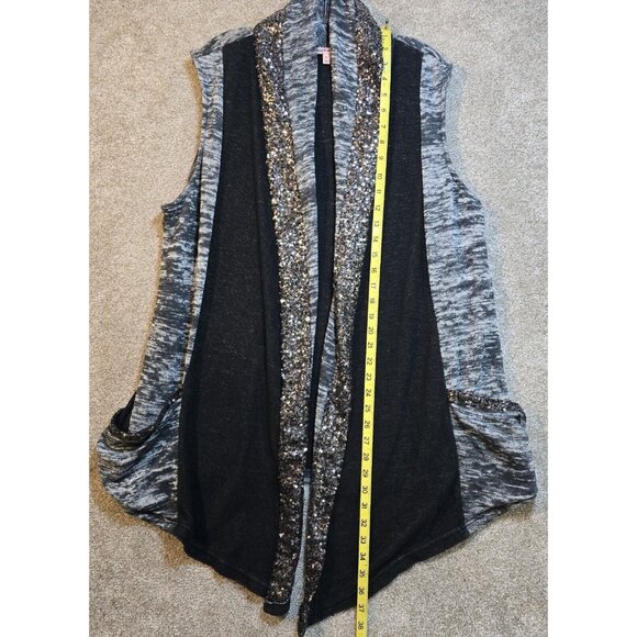 Juicy Couture Long Vest Sequin Trim Pockets Gray Open Front Glam Party Women XL - Picture 4 of 10